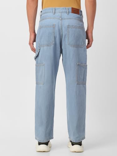 Image of Urbano Fashion Men's Loose Mid Rise Baggy Fit Cargo Carpenter Jeans with 6 Pockets Non-Stretchable