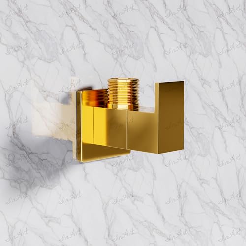 Image of InArt Brass Angle Valve /Angle Cock Valve with Wall Flange for Bathroom /Kitchen Gold Color - 5 Year Warranty