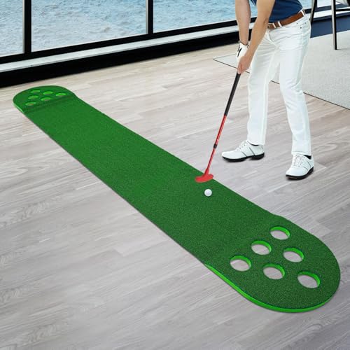 Golf Course Set, Portable Putter Golf Pong with 12 Hole Challenge, Mini Golf Putting Mat for Indoor & Outdoor Use, Complete Set with Clubs and Balls, Tear-Resistant, Waterproof & Wear-Resistant Design