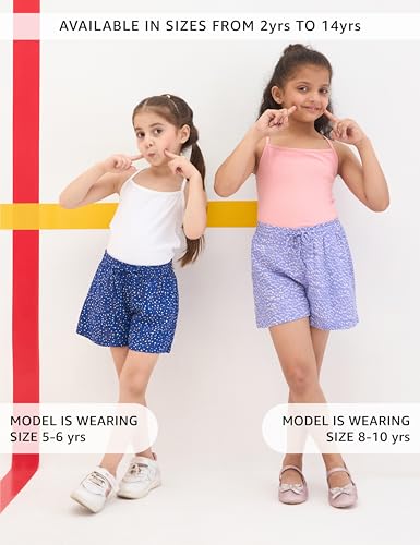 Image of Amazon Brand - Symbol Girls Flared Fit Printed Rayon Shorts | Elasticated Waistband | Age 2-14 Years