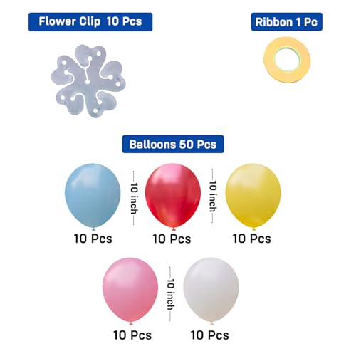 Image of Party Propz Multicolor Pastel Balloon Decoration Kit with Flower Clip And Curling Ribbon - 61Pcs Balloons for Birthday, Baby Shower Balloons, Anniversary, Party, Flower Balloon for Decoration (Latex)