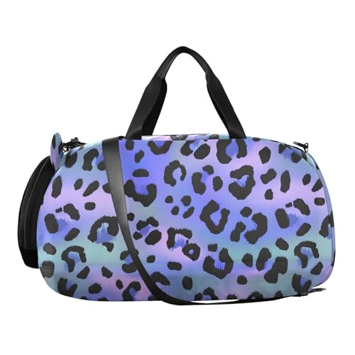 Duffle Bag for Boys or Girls with Shoes Compartment, Blue Laser Leopard Print Sports Travel Bag Overnight2