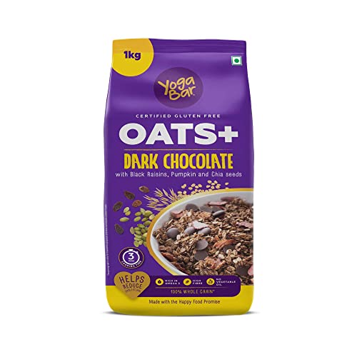Yogabar Dark Chocolate Oatmeal 1kg | Wholegrain Oatmeal That Helps Reduce Cholesterol | Healthy Breakfast Cereal Gluten Free Oats High in Protein & Gluten-Free | Now with Black Raisins