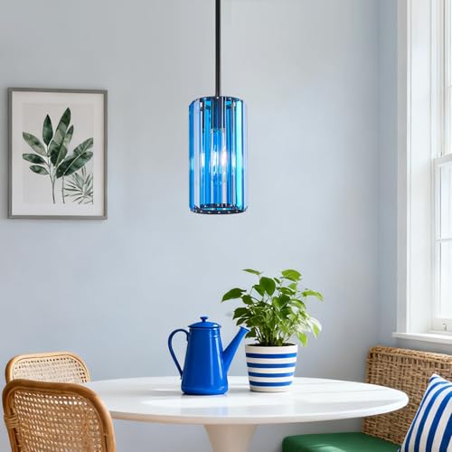 Image of Modern Crystal Pendant Light Mini Dark Blue Chandeliers Adjustable Pendant Lights Fixture for Kitchen Island Dinning Room Corridor Bedroom(Dark Blue 1-Pack