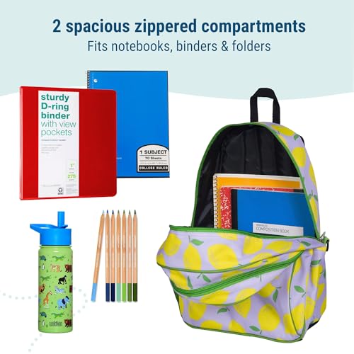 Image of Wildkin 15 Inch Backpack for Kids, Lilac Lemonade | Ages 5-10, padded straps, side water bottle pocket - coordinates with matching Wildkin lunch boxes