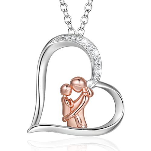 INFUSEU Regalo Día De La Madre, Te Quiero Mama Colgante Madre E Hija Collar Corazón Oro Rosa Mujer Abrazo Para Madre Y Bebé