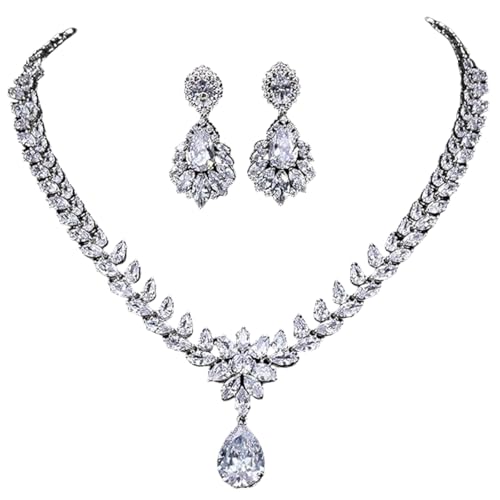 Collar de fiesta nupcial y pendientes de lágrima para novias radiantes