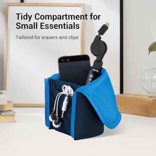 Image of KOKUYO Pencil Case Pouch, Neo Critz Standing Pen Pouch Bag, Foldable Stand up Pencil Holder Organizer, Small Portable Pencil Box for School Office Supplies, Navy x Light Blue, Large Size (F-VBF181-2)