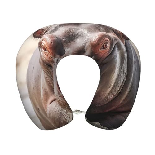 YYKSRNBD Hippopotamus in Water Travel Pillow Neck Rest Cozy Memory Foam Neck Pillow Head Support Soft Pillow for Airplanes Cars Home Office