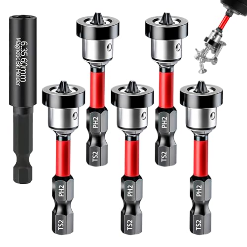 Lot de 6 Embouts Visseuse Placo PH2 Magnétiques, 1/4