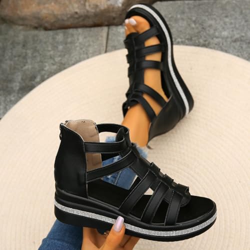 Platform Gladiator Sandals for Women Open Toe Rhinestone Roman Casual Summer Shoes2