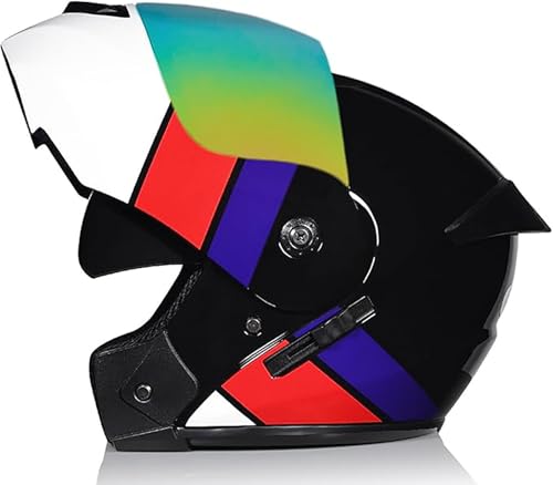 Modular Motorbike Helmet, Full Face Flip Up Motorcycle Double Visor Helmet, DOT/ECE Approved Scooter Street Bike Helmet, for Adults Men Women C2,L/(59~60cm)