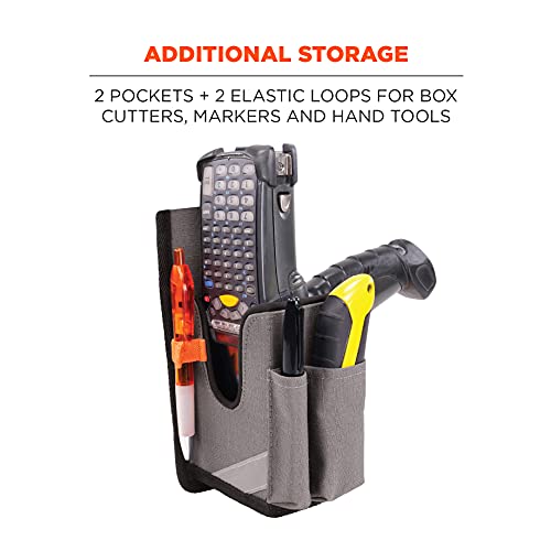Image of Ergodyne Squids 5540 Barcode Scanner Holster Pouch for Gun Grip Mobile Computers, Holder for Handheld Bar Code Scanners, Belt Loop Attachment Gray Large