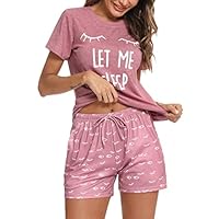 Uniexcosm Pijamas Mujer, Pijama Gatos Mujer Pijamas Corto Mujer Algodon Ropa de Casa Dormir de Manga Corta Conjunto Pijama Estampado en Cuello Redondo para Casual A:Rosado 3XL