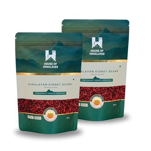 Image of House of Himalayas Pahadi Rajma 1Kg (500g x 2), Red Kidney Beans from Uttarakhand, Creamy Texture, Nutty Flavour, High Protein and Fibre, Organic and Unpolished