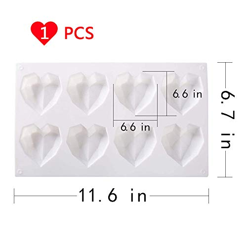 Heart Molds for Chocolate, Reusable Silicone Geometric 3D Diamond Shaped Mold for Baking Chocolate Fondant Wedding Engagement Valentines Day