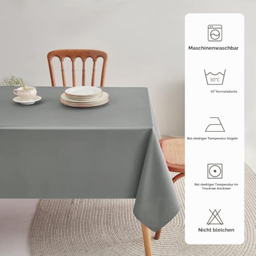Romanstile Tischdecke Grau 100x140 cm Rechteckig Abwaschbar Wasserabweisende Tischtuch Tablecloth für Esstisch, Küche, Garten, Balkon… – Ansicht 3