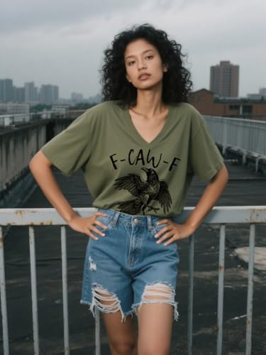 Fcawf V-Neck T-Shirt, F-Caw-F Crow Shirt, F Caw F T Shirt Women Funny Corw Black Bird Graphic Tees2