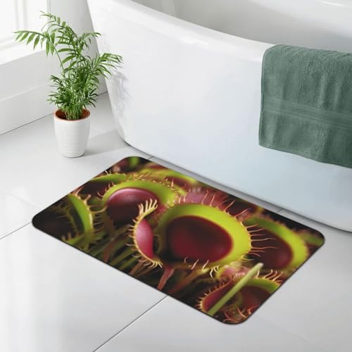 Carnivorous Plant Bathroom Mat Super Absorbent Diatomaceous Earth Bath Mat Non-Slip Door Mat Quick Drying Bath Floor Mat for Shower Bathtub Kitchen Bathroom Rugs 23.6