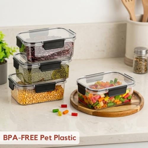 Image of GO STORE Airtight, Leakproof Set of 2 (500 ml) Container for Fridge Organizer Plastic Storage Boxes Set Durable Odor Free, BPA Free for Vegetables Box, Kitchen (Black)