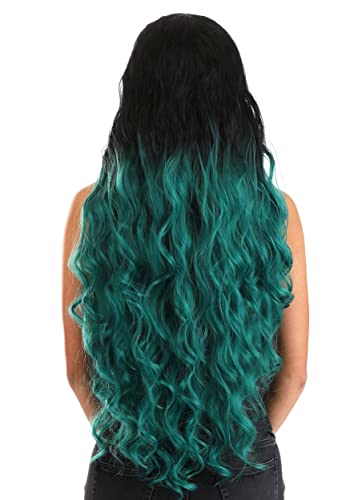 Perruque longue ondulée dégradé vert et noir de taille standard pour déguisement