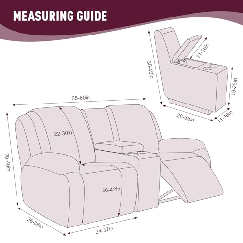 Image of KinCam Loveseat Recliner Covers with Middle Console Slipcover, Recliner Sofa Covers 2 Seat Couch Cover Stripe Jacquard Furniture Protector Covers with Elastic Bottom for Kids, Pets (Burgundy)