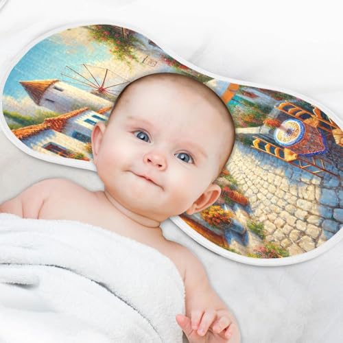 Alley Windmill Flower Blue Baby Burp Cloths Absorbent Muslin Soft Burp Cloth Rags Cotton Burp Clothes for Girl Unisex Boy Newborn 1 Pack 22x11 Inches4