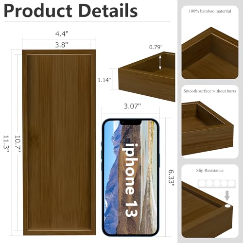 Image of ZHWS Bathroom Vanity Tray for Toilet Tank, Perfume, Jewelry, Candle, Makeup, Decorative Tray, Kitchen Tray Counter Organizer for Soap Dispenser, Coffee Table Brown 11.3 inchL x 4.4 inchW x 1.14 inchH