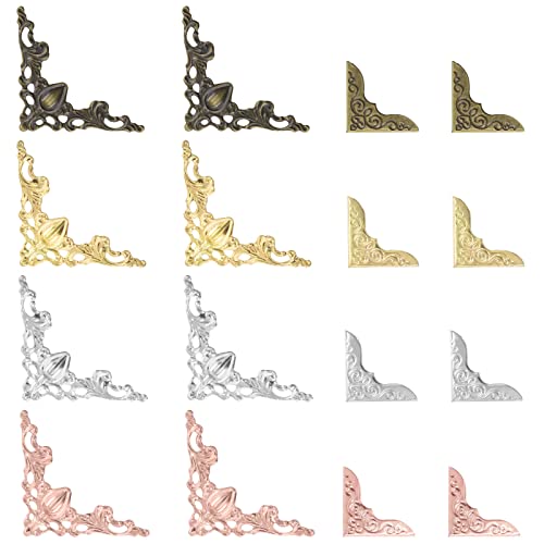 Glarks 160Pcs 4 Colors Metal Book Corners Protector 2 Styles Guard Edge Cover Book Scrapbooking Corner Protector Menus Album Notebook Folder File Corner Decorative Frame Angle Protector Covers