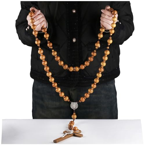Super Jumbo Holy Large sanctified Wall Rosary Natural 20mm Beads Wood Chain St.Benedict Jesus Cross Large 43