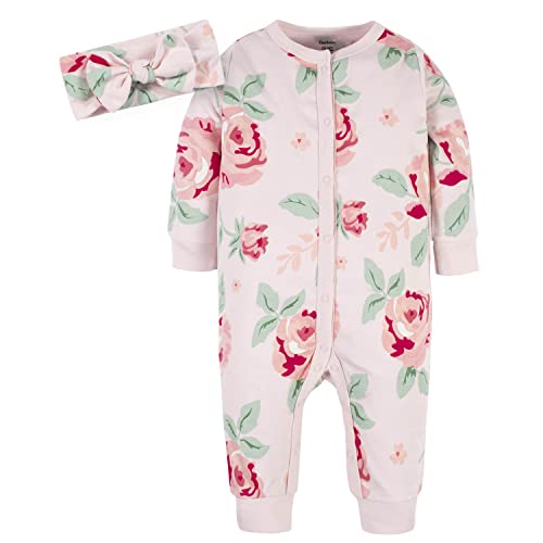 Image of Gerber baby-girls 2-piece Boutique Coverall & Headband Set