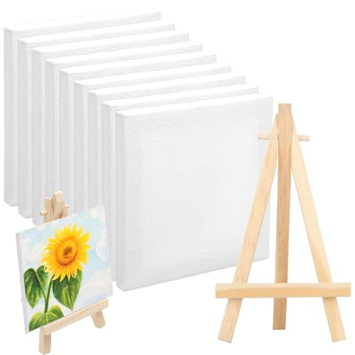 Mini-Staffeleien mit Leinwand 9 Stück Mini Leinwand Mini Staffelei Mini Leinwands Mit Staffelei Kindermalerei/Kunstdisplay für Display Fotos Fotoalben Poster Memo(10 x 10cm)