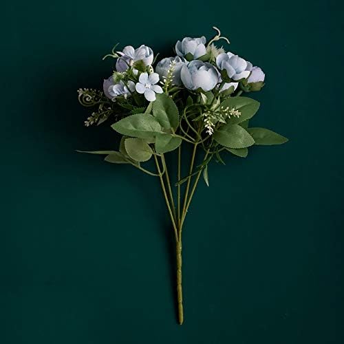 Amazon 人工花 偽の絹のバラの造花の結婚式の家の小さな人工的なバラのブーケのような花のフラワークラフトパーティーの装飾安い装飾 Color Blue 造花 オンライン通販