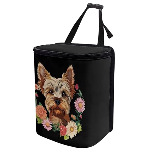 Image of Talayituse Yorkshire Daisy Print Car Trash Bin, Large Size Auto Trash Can Adjustable Portable Garbage Can with Lid, Vehicle Hanging Bag for Headrest Front Back Seat