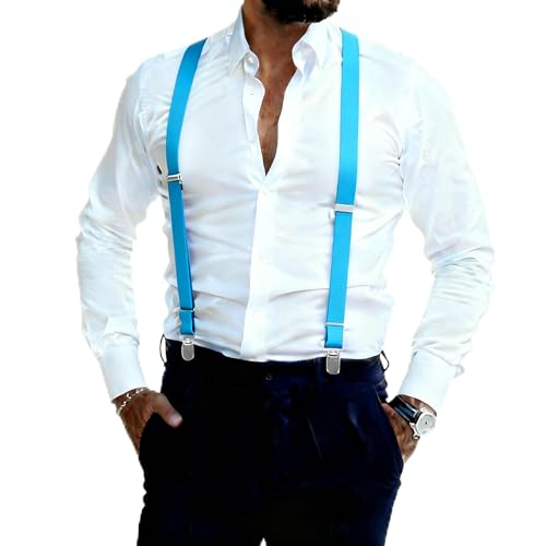 Image of Suspenders for Men and Women Adjustable Elastic 1 inch Wide Leather Heavy Pants Strong Metal Clips Suspender Costume
