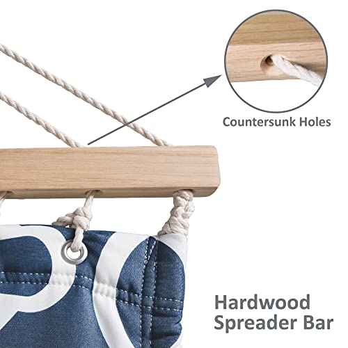 Image of SUNCREAT Double Tree Hammock with Hardwood Spreader Bar, Extra Large Soft Pillow, Heavy Duty Hanging Hammock for Indoor, Outdoor, Blue Pattern