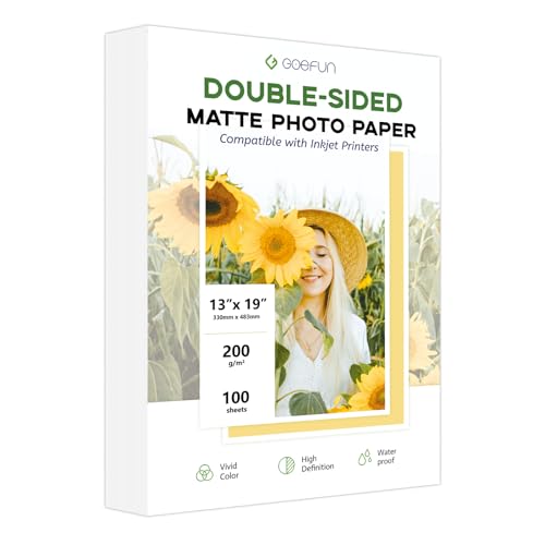 13 x 19 Double Sided Photo Paper Matte Goefun 200GSM/54LB Inkjet Printer Paper for Posters and Art Prints 100 Sheets