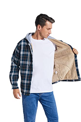 Image of Men's Cotton Plaid Shirt Jacket Fleece Flannel Sherpa Button Down