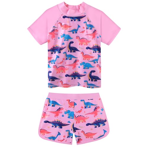 Image of BAOHULU Girls Rash Guard Swimsuit Two Piece Bathing Suit UPF 50+ Short Sleeve Summer Beach Swimwear Size 3-14 Years