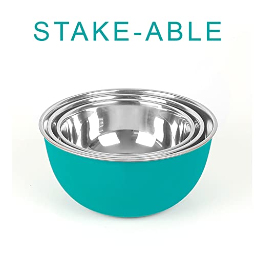Image of Microwave Safe Stainless Steel Food Storage Container with Lid | Euro Mixing Bowl Set for Kitchen | 500ml, 800ml, 1250ml | Pack of 3 | Leak-Proof (Classic Turquoise 3)
