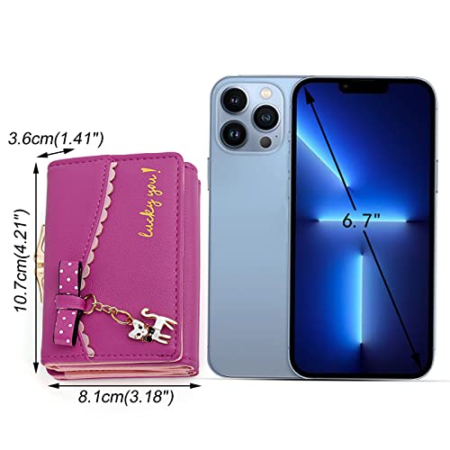 Uto Women's Trifold Wallet Cute Kitty Bowknot Card Holder Small Coin Purse Rose Red #TOP6