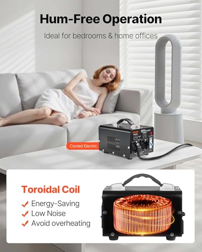 Image of VEVOR Voltage Converter Transformer, 1000VA, Heavy Duty Step Up /Down Power Transformer, Convert from 110V to 220V and 220V to 110V, with EU Outlets, US Outlets, Power Cord, Circuit Breaker Protection