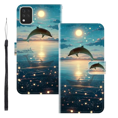 WUACYEAMING Funda para LG K42,con Soporte/Ranura de Tarjeta Cubierta Premium Magnético Suporte TPU Protectora Fundas PU Cuero Flip Multifuncional Delfines