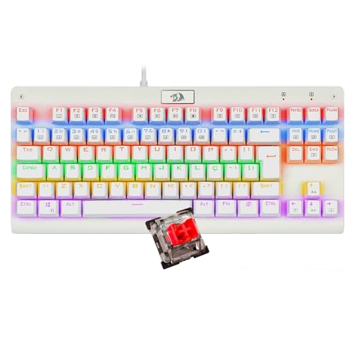 Teclado Mecânico Gamer Redragon Dark Avenger Lunar White IIuminação Rainbow Switch Vermelho K568W-R