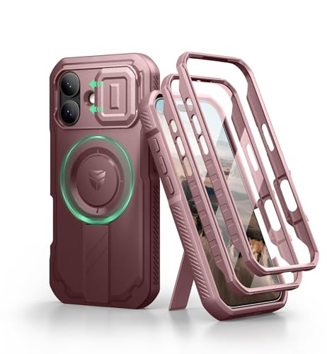 Image of Dexnor for iPhone 17 Case with Slide Camera Cover & Adjustable Kickstand & Built-in Screen Protector, Compatible Wireless Charging, Rugged Cases Heavy-Duty Magnetic Protective Cover, Maroon Red