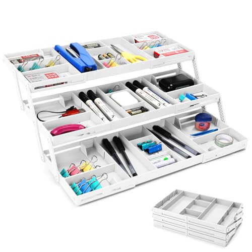 3-Tier Drawer Organizers Collapsible Small Junk Drawers Organizers Multi Level Expandable Smart Drawer Organization and Desk Storage for Makeup, Jewelry, Office Desktop Organization (1 Row 3 Tier?