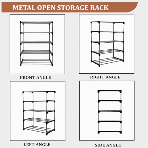 Image of 5 Tier Metal Book Shelf Tall Narrow Storage Rack for Kids and Adults Modern Bookshelf Unit for Nursery, School, Home, and Office, Floor Mount Open, Black