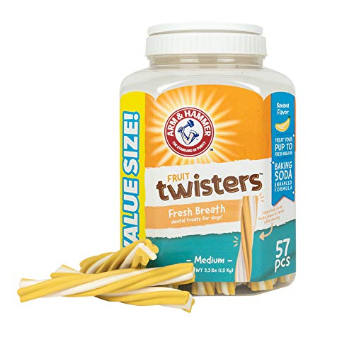 Arm & Hammer Fruit Twisters Fresh Breath Dental Treats for Dogs, Value Pack in Banana Flavor, 57 Pcs | Medium Dog Dental Chews for Bad Breath, Plaque & Tartar Without Brushing | with Baking Soda Arm & Hammer Fruit Twisters Fresh Breath Dental Treats for Dogs, Value Pack in Banana Flavor, 57 Pcs | Medium Dog Dental Chews for Bad Breath, Plaque & Tartar Without Brushing | with Baking Soda