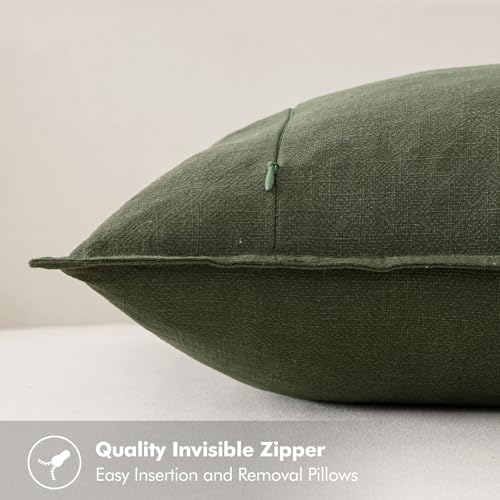 Image of MIULEE Decorative Linen Pillow Covers 18x18 Inch Dark Olive Green Boho Farmhouse Neutral Spring Couch Throw Pillows for Bed Pack of 2 Accent Pillowcase Modern Sofa Cushion Livingroom Home Decor