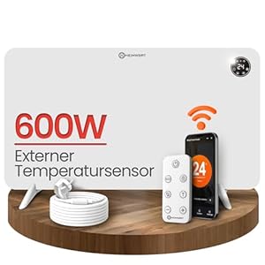 HEIMWERT Infrarot Wandheizung - Sofort Wohlfühlwärme - Senkt Heizkosten enorm - Luxusausstattung mit Thermostat + App - Langlebig, Geräuschlos - 2in1 Wandmontage und Standgerät (Watt 600)